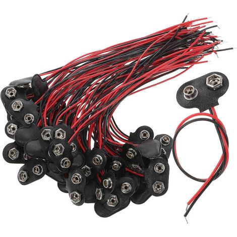50 T-förmige Batteriestecker, 9-v-batterieclip, Pu-kabelhülle. – 16,50 X 2,60 X 0,60 Cm – Schwarz/rot