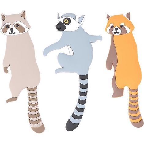 Set Mit 3 Kreativen Wandhaken Im Waschbär-/katzen-design, Selbstklebend Und Wiederablösbar, Für Schlüssel Und Küchenutensilien. – 14 X 4 Cm