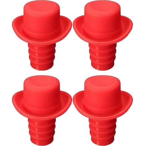 Set Mit 4 Weinstoppern, Stoppern Für Champagner- Und Bierflaschen, Originelle, Hutförmige Weinstopper – 5 X 5 Cm – Rot