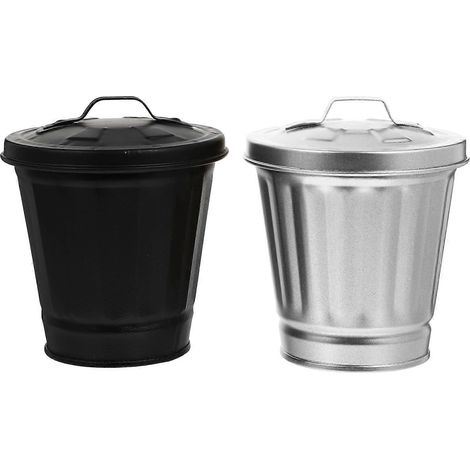 Set Mit 2 Mini-büroabfalleimern Aus Eisenblech Mit Deckel. – 9,5 X 9 Cm – Schwarz