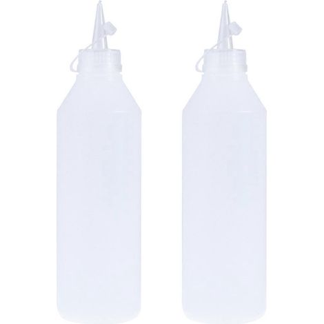 Set Mit 2 Flexiblen 500-ml-kunststoffflaschen Mit Auslaufsicheren Verschlüssen Für Flüssigkleber (weiß) – 2 Stück – Weiß