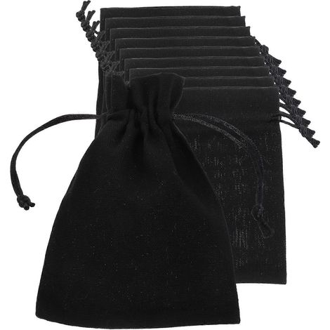 Set Mit 10 Stoff-jute-beuteln Mit Kordelzug, Ideal Als Gastgeschenk Für Hochzeiten Oder Partys. – 0,2 X 10 X 14 Cm – Schwarz
