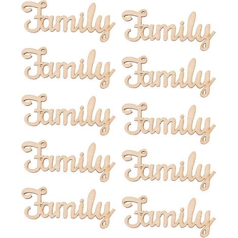 Set Mit 10 Dekorativen Holzschildern Mit Der Aufschrift "familie" (gedruckte Wörter), Zum Selbermachen.