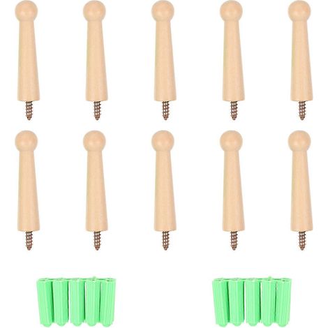 Set Mit 10 Wandhaken Zum Selbstmontieren Aus Naturholz Im Vintage-stil. – 9,00 X 1,50 X 1,50 Cm