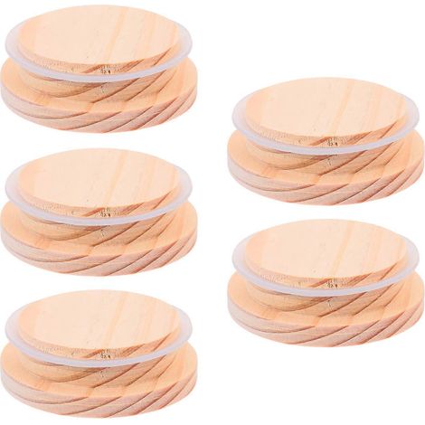 Set Mit 5 Stabilen Holzdeckeln Für Tassen, Becher Und Glasbehälter. – 1,9 X 6,1 Cm