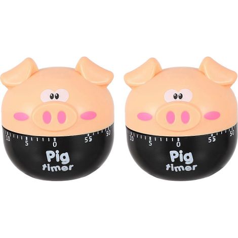 Set Mit 2 Mechanischen Küchenweckern In Schweinchenform Mit Cartoon-motiv Zur Zubereitung Von Speisen. – 7 X 7 X 7 Cm – Khaki
