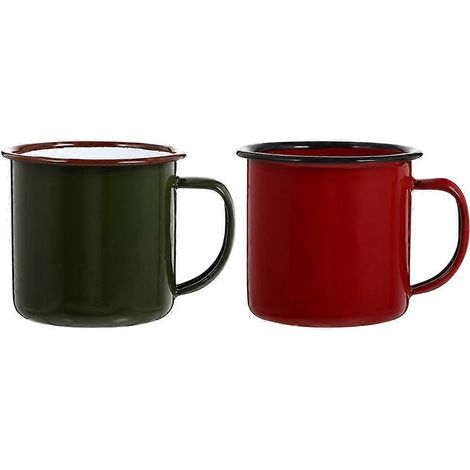 Set Aus 2 Emaillierten Teetassen Für Zuhause, Emaillierte Wasserbecher – 6,5 X 6,5 X 6 Cm