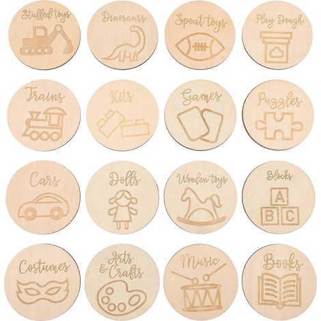 16 Runde Holzschilder, Runde Holzscheiben, Kreisförmige Dekorationen Für Spielzeugkisten – 7 X 7 Cm