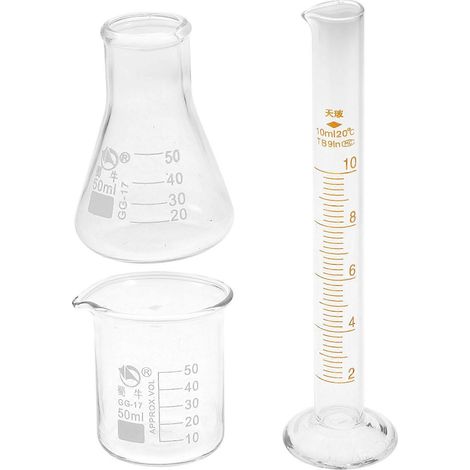 3-teiliges Labor-set (glasbecher, Messzylinder Und Erlenmeyerkolben) – 12,6 X 3,5 Cm – Transparent