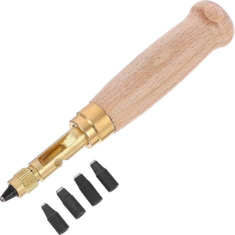 Verstellbares Lochwerkzeug (6-teilig) Für Leder, Papier Und Bastelarbeiten. Holzgriff. 6 Bits: 1,5 Mm, 2 Mm, 2,5 Mm, 3 Mm, 3,5 Mm Und 4 Mm.
