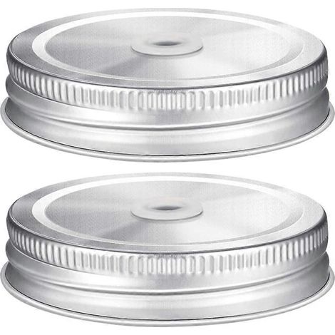 Set Mit 2 Einmachglasdeckeln Mit Strohhalmloch, Edelstahl. – 8,60 X 8,60 X 2,00 Cm – Silber