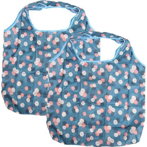 Set Aus 2 Faltbaren Einkaufstaschen Mit Gänseblümchenmuster, Umweltfreundlich Und Praktisch Für Unterwegs, Mit Kleiner Handytasche. – 43 X 30 X 0,1 Cm – Blau