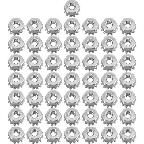50 Sechskant-sicherungsmuttern Aus Edelstahl, Mehrfach Gezahnte Unterlegscheiben, K-1x1cm Muttern – Silber