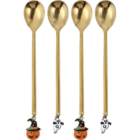 Set Mit 4 Halloween-kürbis-dessertlöffeln (verschiedene Farben) – 13,5 X 2,5 Cm – Gold