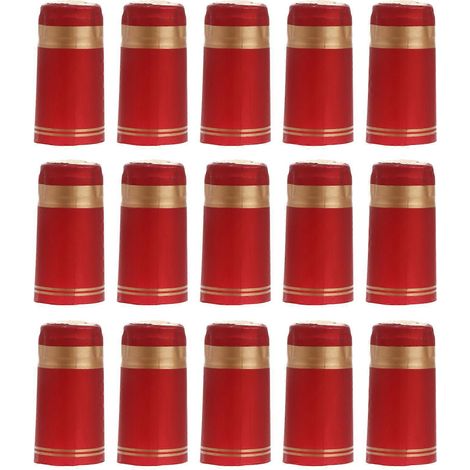 100 Schrumpfkapseln Für Weinflaschen Mit Geradem Hals (rot, Goldrand) – 3 X 3 X 6 Cm
