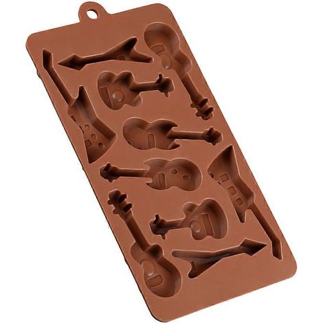 Silikon-kuchenform Mit 10 Mulden In Form Einer Bassgitarre, Für Brot, Schokolade, Fondant, Gelee, Bonbons Und Andere Leckereien (kaffee) – 22,00 X 11,00 X 1,30 Cm – Kaffee