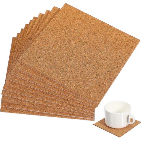 Set Mit 10 Quadratischen, Selbstklebenden Korkuntersetzern, Korkunterlagen Für Untersetzer Und Kreative Hobbys.
