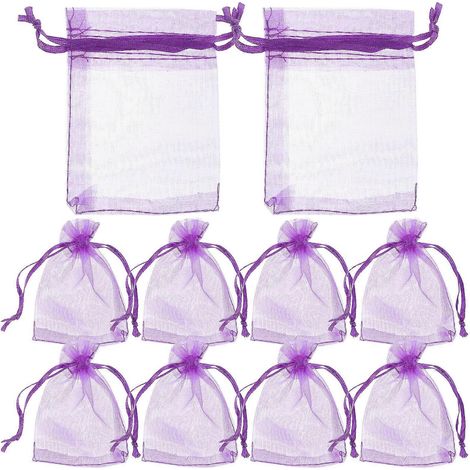 100 Organza-geschenktüten Für Süßigkeiten Mit Kordelzug (dunkelviolett) – 9 X 7 X 0,1 Cm – Lila