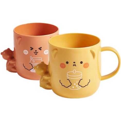 Set Mit 2 Zahnbürstenbechern Aus Kunststoff Mit Kindermotiven (cartoon-muster) – 10,00 X 8,50 X 6,00 Cm