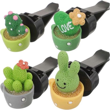 Set Mit 4 Dekorativen Kaktus-auto-lufterfrischern, Lüftungsschlitzclips, Auto-innenausstattung – 3,5 X 2,7 Cm