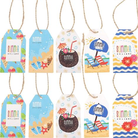 60 Papieranhänger Für Den Sommer, Ideal Für Partys Und Sommergeschenke, Mit Bändern. – 7 X 4 Cm