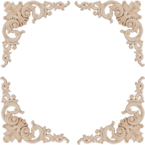 Garneck Set Aus 4 Geschnitzten Wandleuchten Aus Massivholz, Unbemalte Eckintarsien, Exquisite Wandleuchten