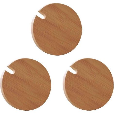 Set Aus 3 Holzdeckeln Für Tassen, Gläser Und Trinkgläser, Mit Einem Loch Für Einen Löffel.