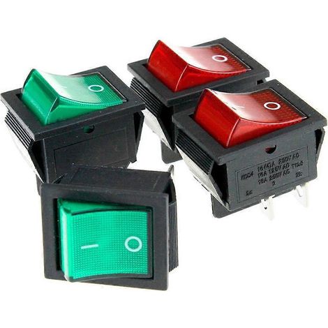 Satz Mit 4 Rot/grünen Ein/aus-wippschaltern, 16 A, 250 V – Rot