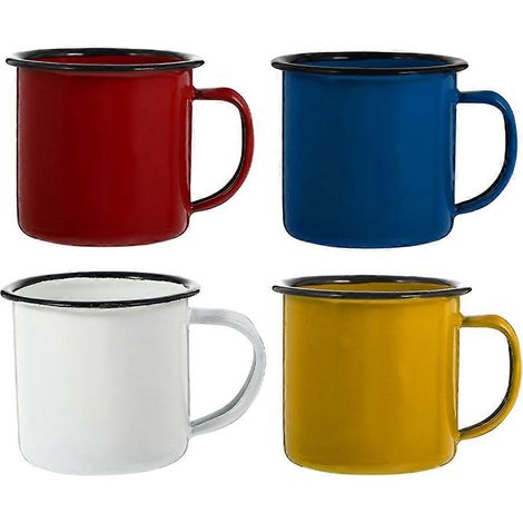 Set Mit 4 Vintage-emaillebechern Für Camping, Als Wasserbecher, Kaffee- Und Milchbecher – 8 X 6 X 6 Cm