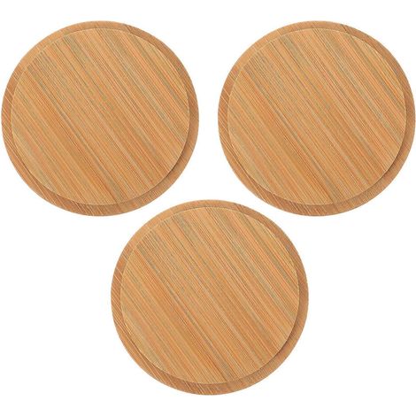 Set Mit 3 Bambus-becherdeckeln, Praktisch Für Den Haushalt (holzfarbe) – 8,20 X 6,80 X 0,90 Cm