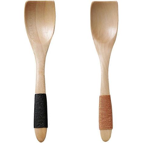 Set Aus 2 Japanischen Eiskugellöffeln Aus Holz, Kleine Dessertlöffel Mit Geknoteter Kordel Am Griff, Kindergeschirr Aus Massivholz (burlywood) – 13,50 X 2,80 X 0,50 Cm