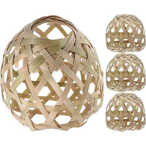 Set Mit 4 Rustikalen Lampenschirmen Aus Gewebtem Bambus Für Pendelleuchten. – 7,50 X 7,00 X 7,00 Cm – Khaki
