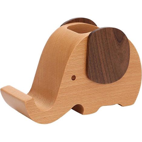 Elefantenförmiger Handyhalter Aus Holz Mit Integriertem Stifthalter, Schreibtisch-organizer – 8,8 X 5 X 4 Cm