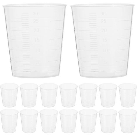 Packung Mit 100 Messbechern Aus Transparentem Kunststoff, 30 Ml Fassungsvermögen, Für Büro Und Schule. – 7 X 5 Cm
