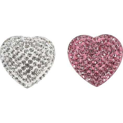 Set Mit 2 Selbstklebenden, Herzförmigen Kühlschrankmagneten Mit Strasssteinen Aus Edelstahl. – 3 X 3 X 0,5 Cm – Weiß