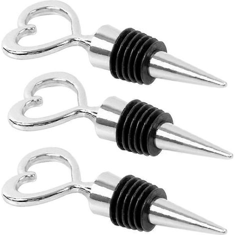 Set Mit 3 Herzförmigen Flaschenverschlüssen Aus Zinklegierung Und Silikon, 11 Cm (passend Für Weinflaschen Mit 15–20 Mm Durchmesser) – 3 Stück – Silber