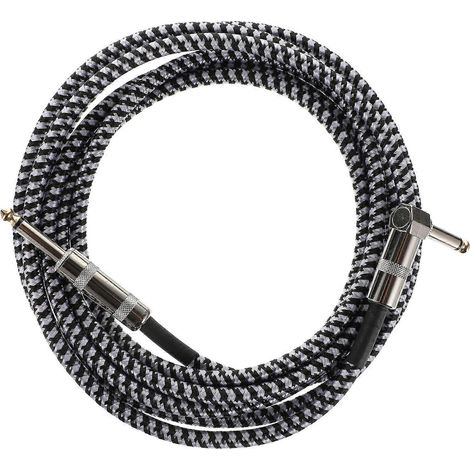 3 M Langes, Schwarz-weiß Geflochtenes Gitarrenkabel, Rechtwinklig – 300 X 1,5 Cm – Schwarz