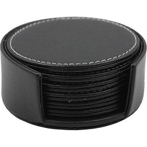 6er-set Untersetzer Aus Pu-leder Mit Halterung Für Tassen Und Tische, Schützt Ihre Möbel Vor Flecken (schwarz) – 11,00 X 11,00 X 2,50 Cm – Schwarz