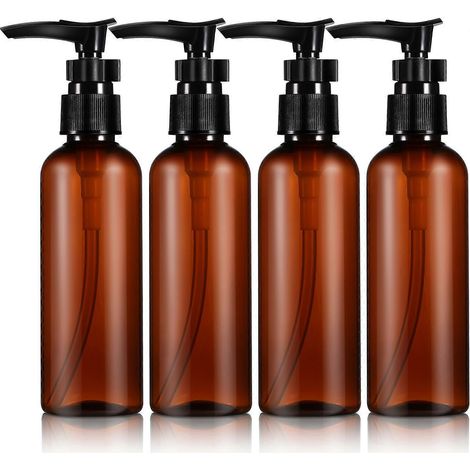 Set Mit 4 Reise-spenderflaschen, Kleine Kunststoff-pumpflaschen Für Seife, Lotion, Shampoo, Spülung Und Duschgel. – 4 X 4 X 14 Cm