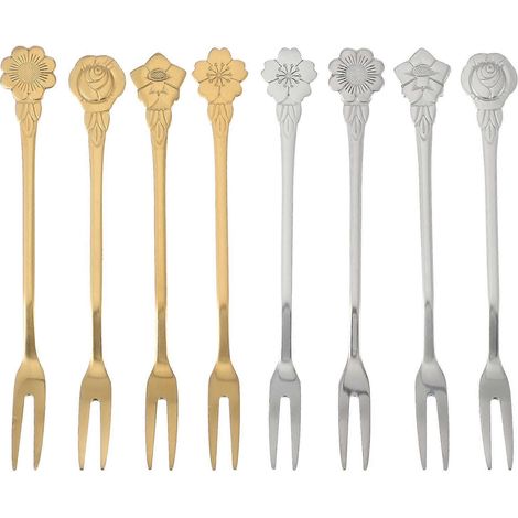 Set Mit 8 Dessertgabeln Aus Edelstahl, Florales Muster, Für Mondkuchen – 13 X 1,5 X 0,2 Cm – Silber