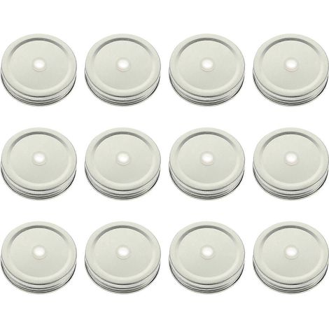 Set Mit 12 Kreativen Eisendeckeln Mit Strohhalmlöchern Für Tassen Und Einmachgläser, Für Zuhause Und Geschäfte. – 7 X 7 X 1,5 Cm – Silber