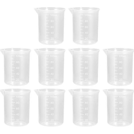 Set Mit 10 Graduierten Messbechern Aus Kunststoff Für Laborzwecke – 7 X 5,6 Cm – Transparent