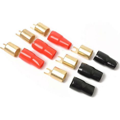 Paar Vergoldete Kupfer-crimpkabelschuhe (0-gauge) Für Lautsprecherkabel – 0ga (rot Und Schwarz) – 4,00 X 0,90 X 0,90 Cm