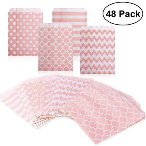 Nuolux 48 Gestreifte Geschenktüten Mit Punkten Und Zickzackmuster Für Hochzeiten, Partys Und Candy-bars (rosa)