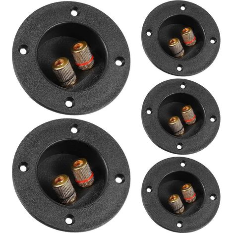 Set Mit 5 Runden, Federbelasteten Steckverbindern Für 2-wege-lautsprecher, Kompatibel Mit Heim- Und Autoradiosystemen (schwarz). – 7,50 X 7,50 X 4,50 Cm