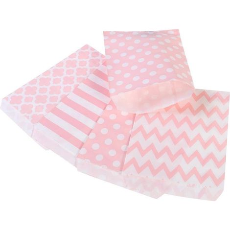 48 Gestreifte, Gepunktete Und Zickzack-papiertüten Für Candy-bars Auf Hochzeiten Oder Partys (rosa) - Pink
