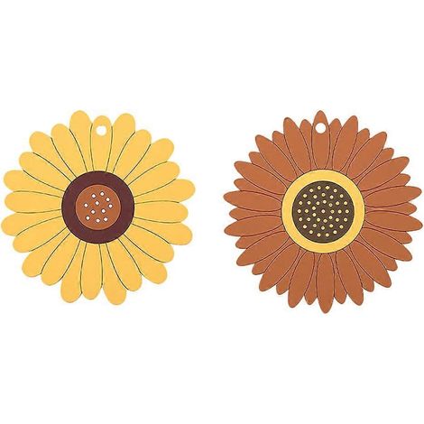 Set Mit 2 Sonnenblumenförmigen Platzsets, Wasserfeste Untersetzer – 15,5 X 15,5 Cm – Gelbbraun
