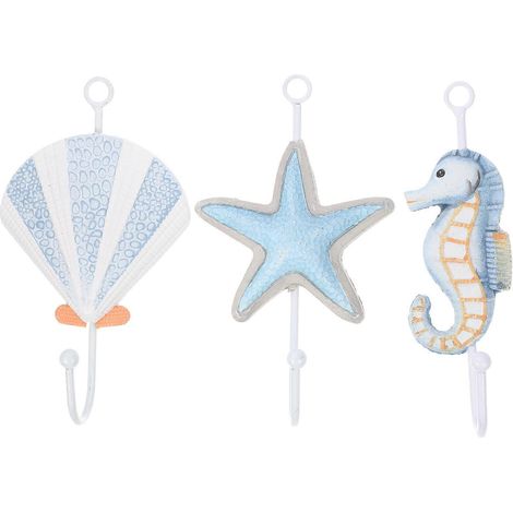 Set Mit 3 Dekorativen Wandhaken Mit Strandmotiven Und Handtuchhaltern Für Bad, Schlafzimmer Und Wohnzimmer (seesterne, Jakobsmuscheln, Seepferdchen). – 17,00 X 10,00 X 5,00 Cm