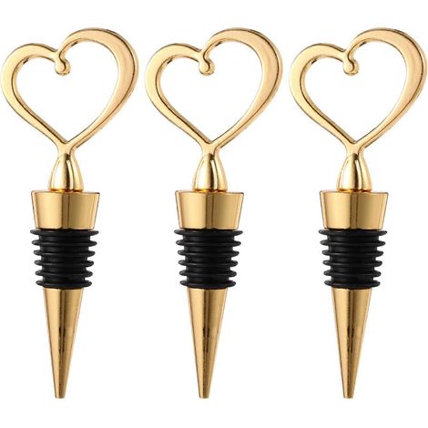 3er-set Herzförmige Flaschenverschlüsse (gold) – Hochzeitsgeschenk – 14 X 7,5 X 5 Cm – Gold