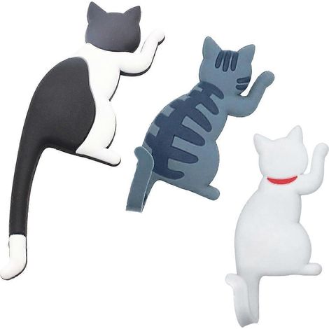 Set Mit 3 Dekorativen, Katzenförmigen Magnethaken (rückstandsfrei), Für Kühlschrank, Nachrichtenmagnet, Garderobe, Schlüsselhalter, Aufbewahrungshaken (design Zufällig) – 13,30